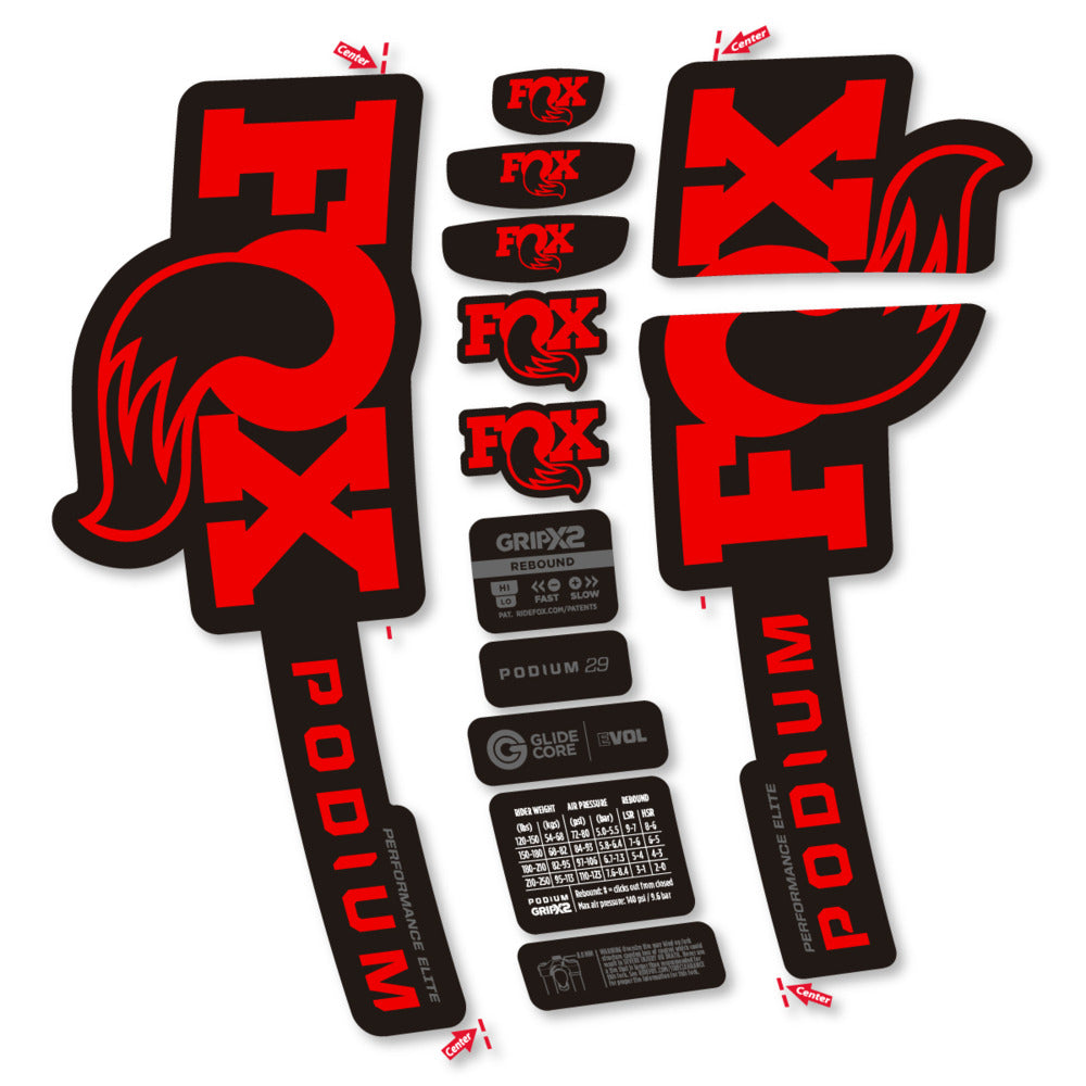 Stickers Compatible Decal Fox Podium Performance Elite 2025 compatibles - Autocollants fourche VTT