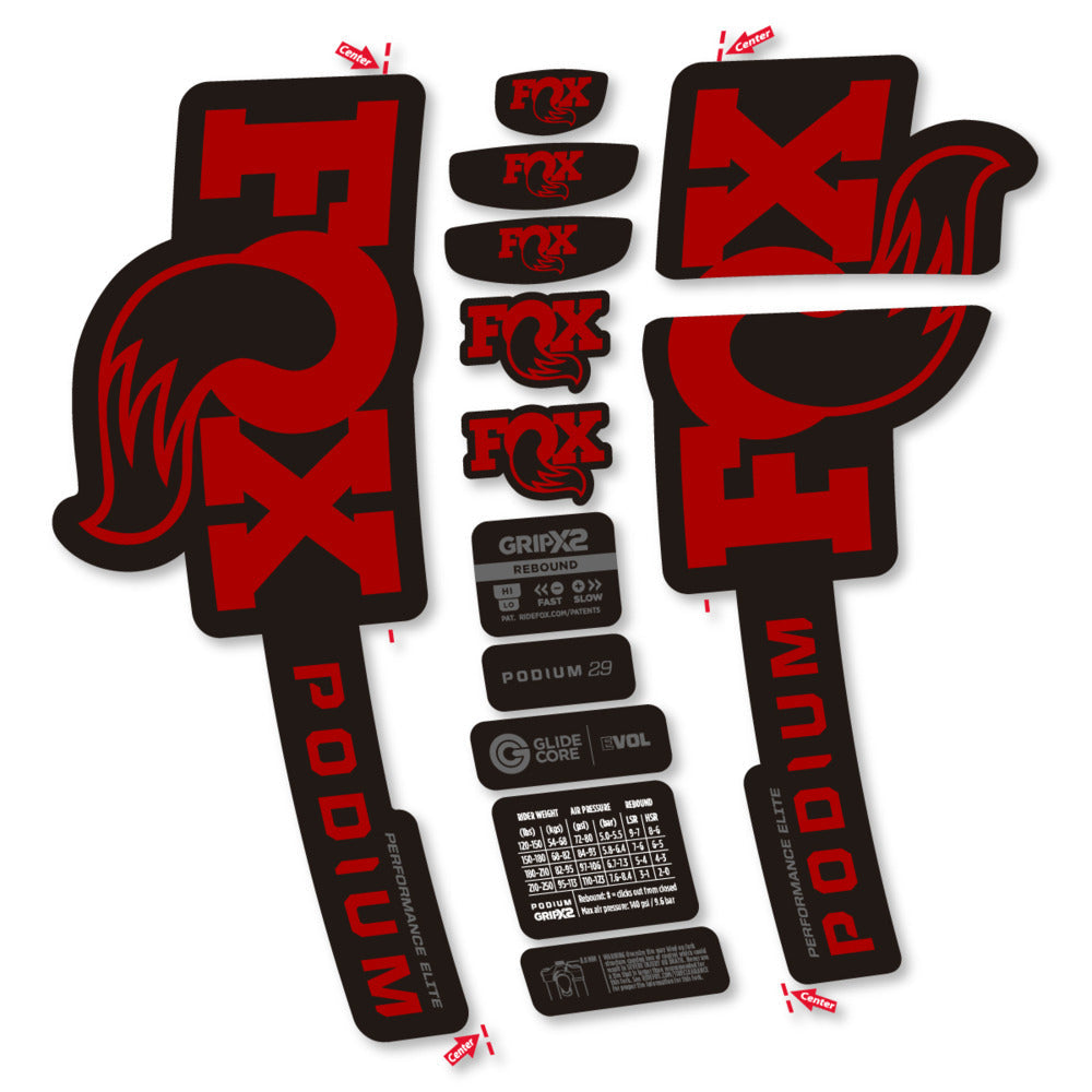 Stickers Compatible Decal Fox Podium Performance Elite 2025 compatibles - Autocollants fourche VTT