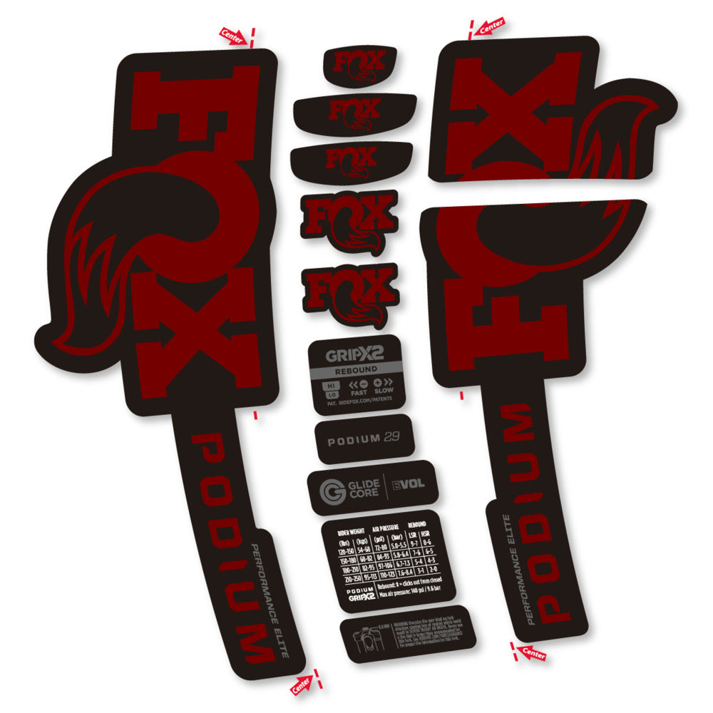 Stickers Compatible Decal Fox Podium Performance Elite 2025 compatibles - Autocollants fourche VTT