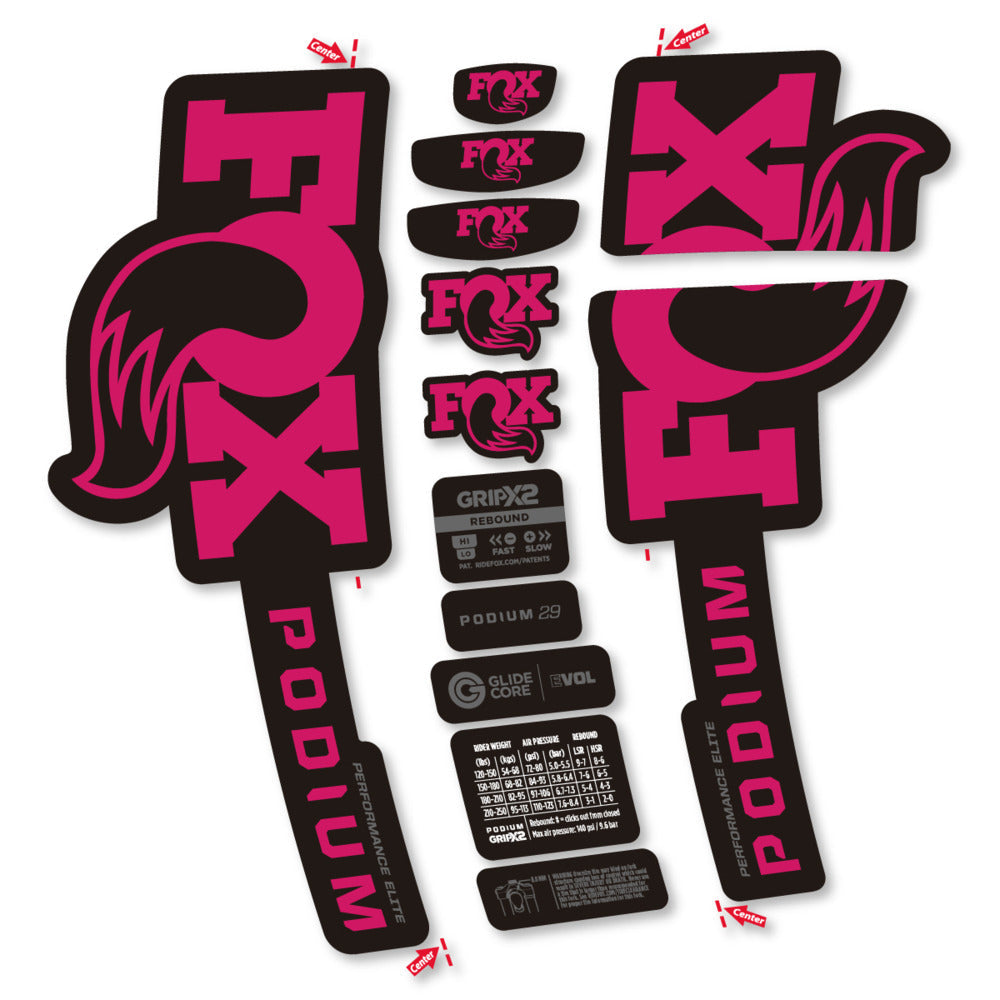 Stickers Compatible Decal Fox Podium Performance Elite 2025 compatibles - Autocollants fourche VTT