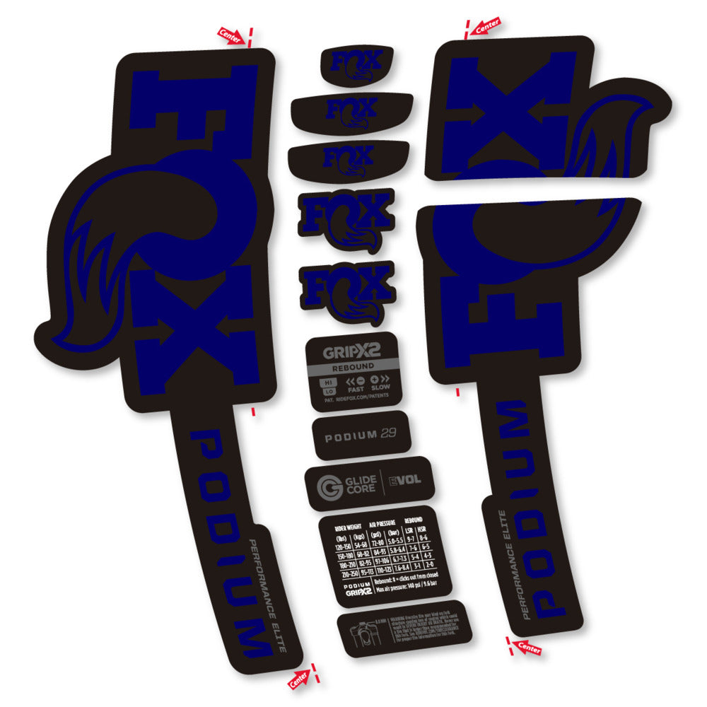 Stickers Compatible Decal Fox Podium Performance Elite 2025 compatibles - Autocollants fourche VTT