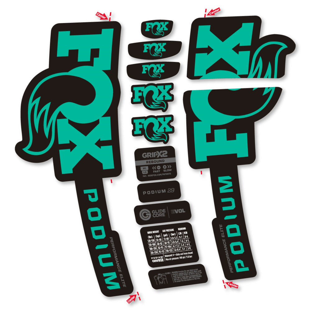 Stickers Compatible Decal Fox Podium Performance Elite 2025 compatibles - Autocollants fourche VTT