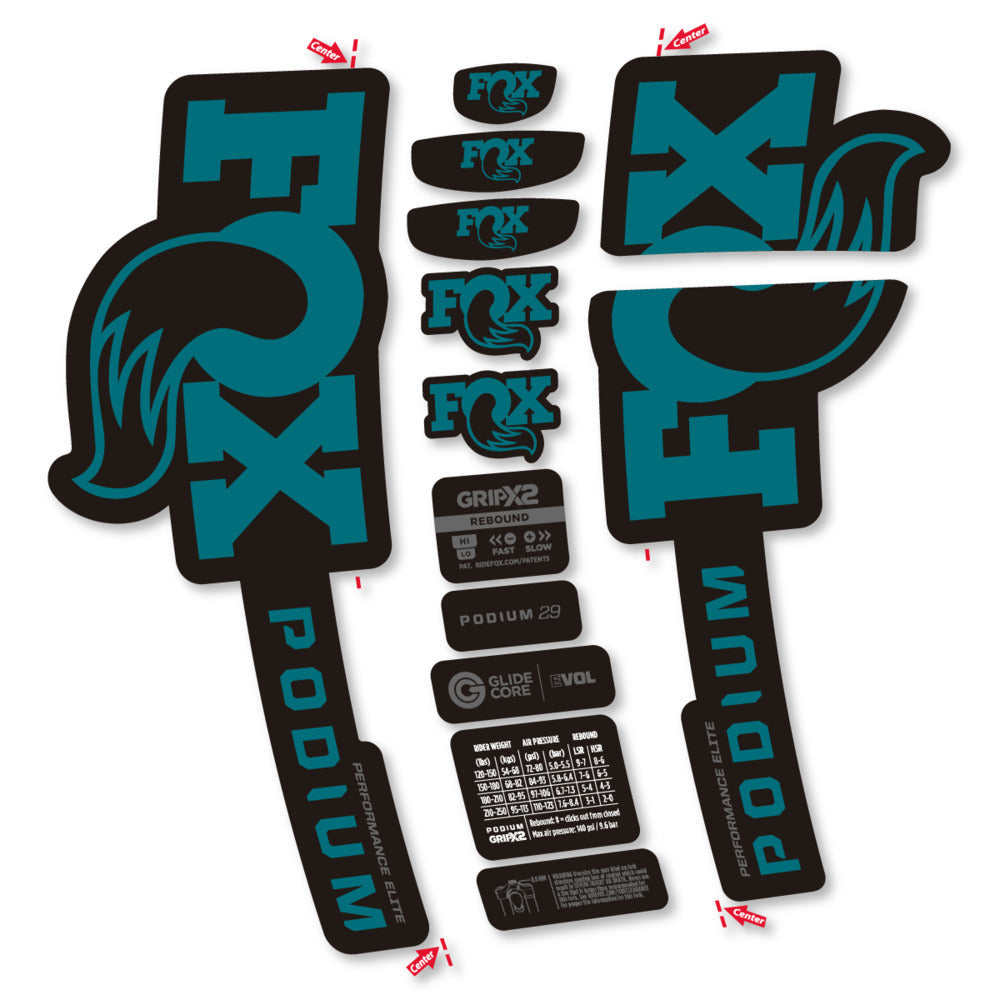 Stickers Compatible Decal Fox Podium Performance Elite 2025 compatibles - Autocollants fourche VTT