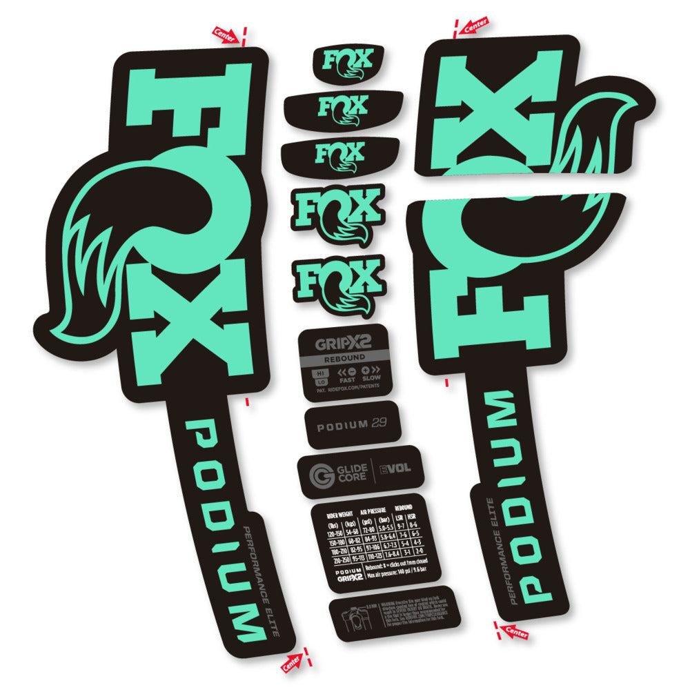 Stickers Compatible Decal Fox Podium Performance Elite 2025 compatibles - Autocollants fourche VTT