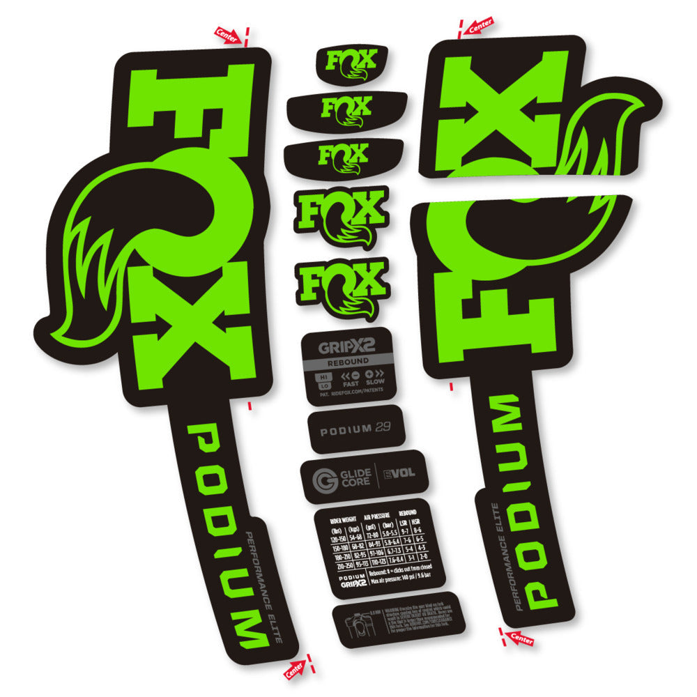 Stickers Compatible Decal Fox Podium Performance Elite 2025 compatibles - Autocollants fourche VTT