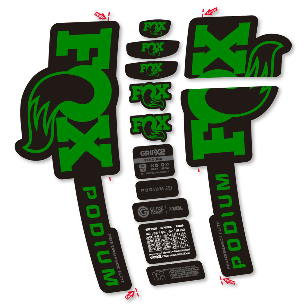 Stickers Compatible Decal Fox Podium Performance Elite 2025 compatibles - Autocollants fourche VTT