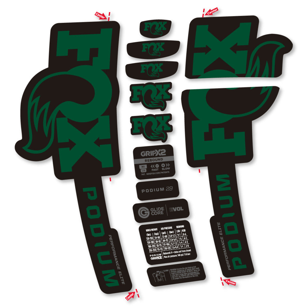 Stickers Compatible Decal Fox Podium Performance Elite 2025 compatibles - Autocollants fourche VTT