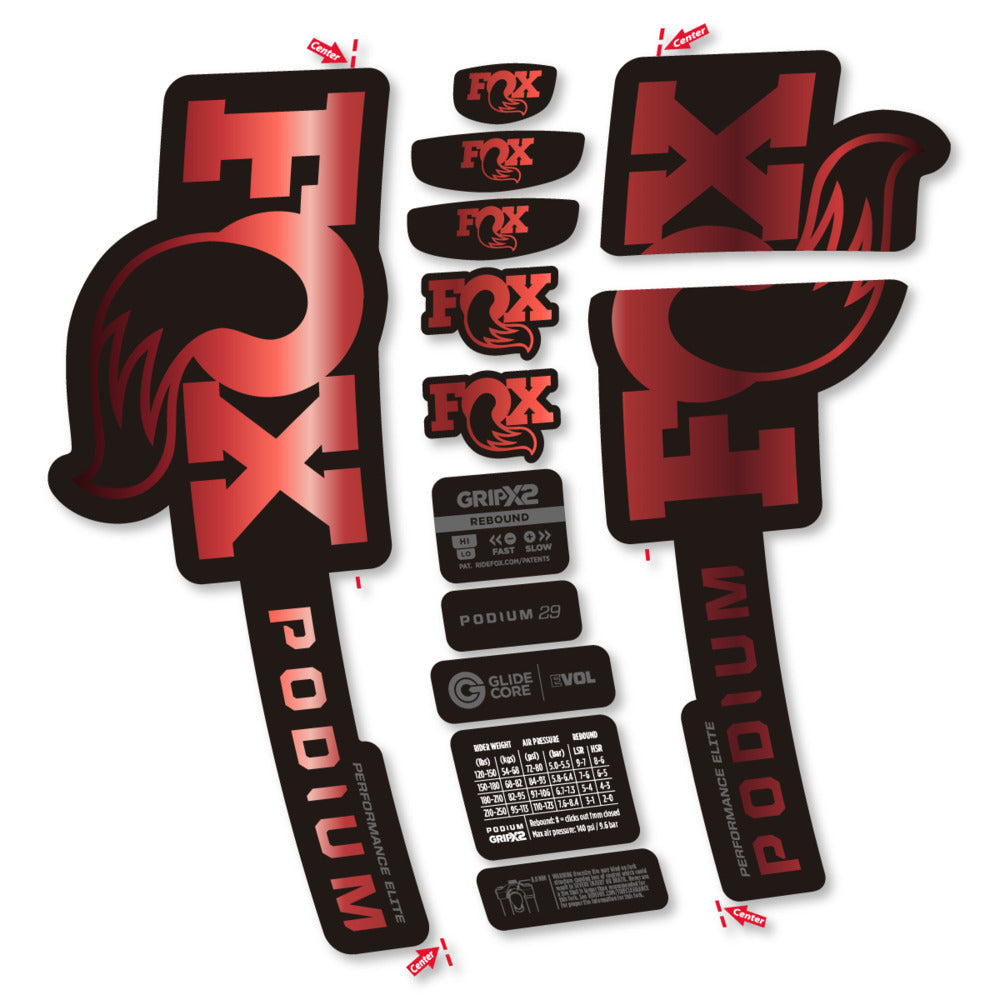 Stickers Compatible Decal Fox Podium Performance Elite 2025 compatibles - Autocollants fourche VTT