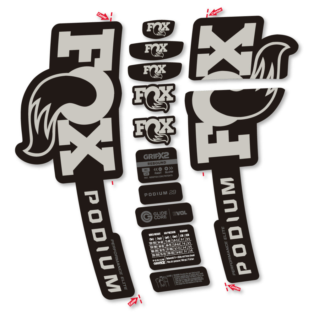 Stickers Compatible Decal Fox Podium Performance Elite 2025 compatibles - Autocollants fourche VTT