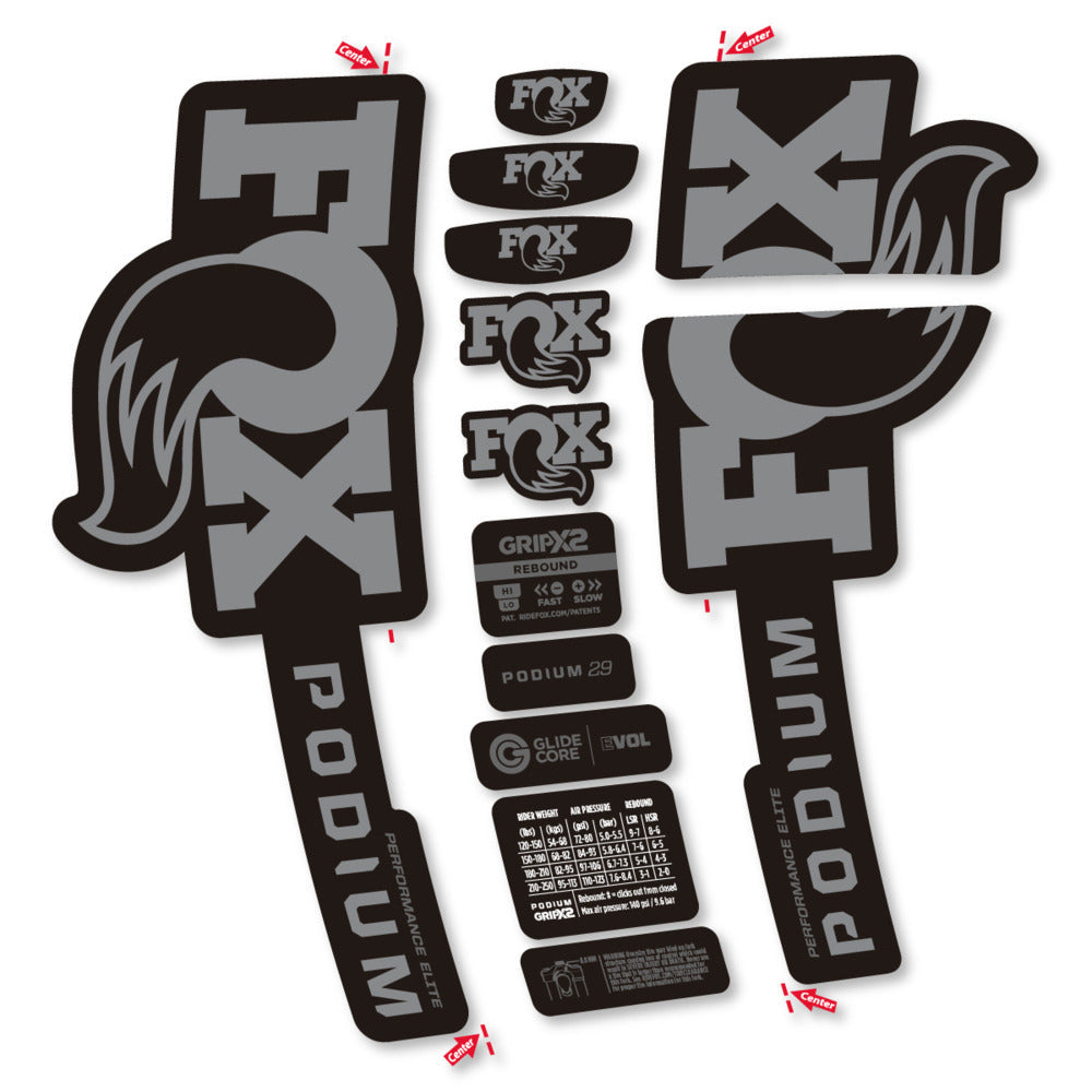 Stickers Compatible Decal Fox Podium Performance Elite 2025 compatibles - Autocollants fourche VTT