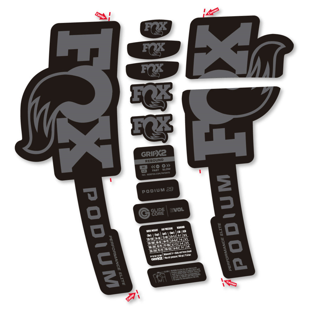 Stickers Compatible Decal Fox Podium Performance Elite 2025 compatibles - Autocollants fourche VTT