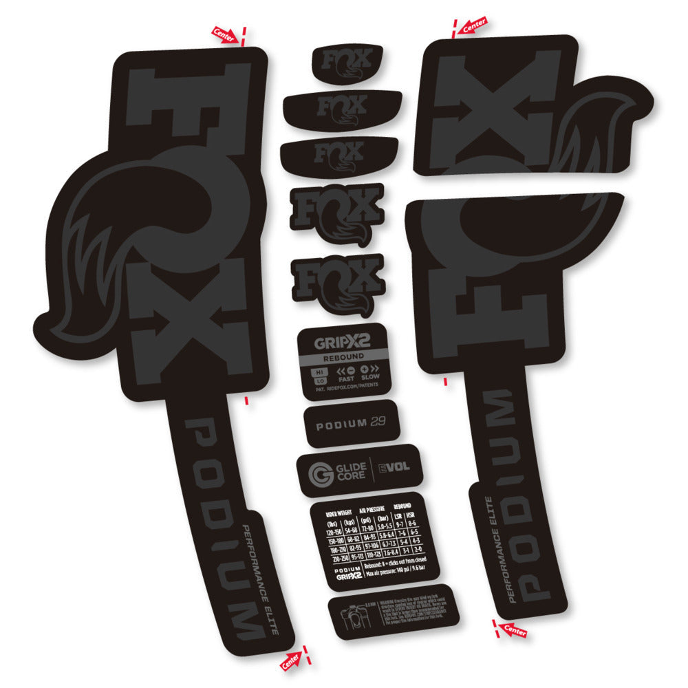 Stickers Compatible Decal Fox Podium Performance Elite 2025 compatibles - Autocollants fourche VTT