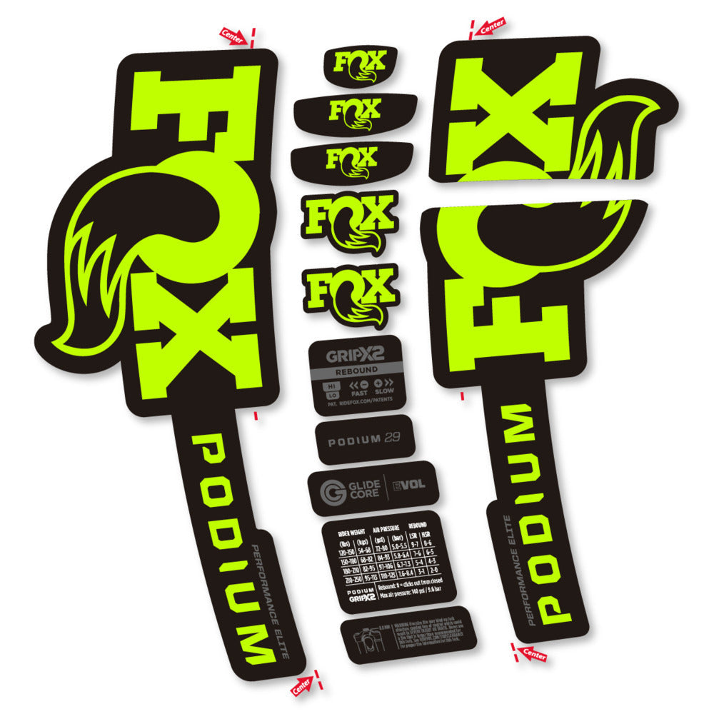 Stickers Compatible Decal Fox Podium Performance Elite 2025 compatibles - Autocollants fourche VTT
