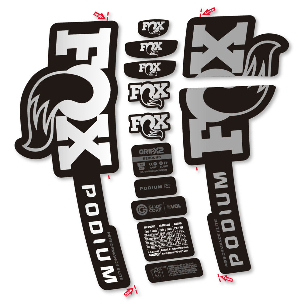 Stickers Compatible Decal Fox Podium Performance Elite 2025 compatibles - Autocollants fourche VTT