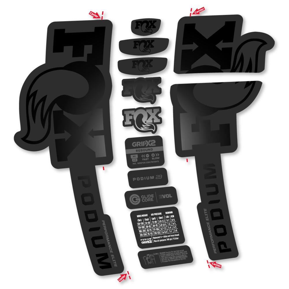Stickers Compatible Decal Fox Podium Performance Elite 2025 compatibles - Autocollants fourche VTT