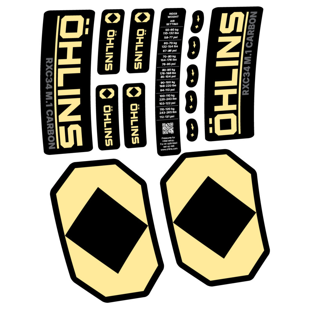 Stickers Öhlins RXC34 M1 Carbon 2027 compatibles - Autocollants fourche VTT