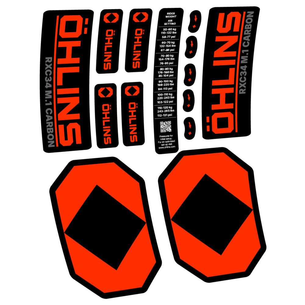Stickers Öhlins RXC34 M1 Carbon 2027 compatibles - Autocollants fourche VTT