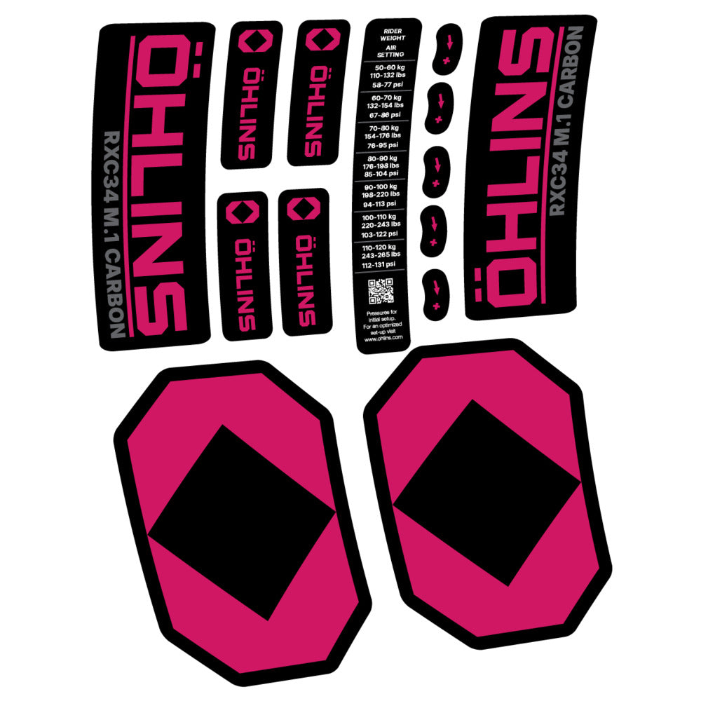 Stickers Öhlins RXC34 M1 Carbon 2027 compatibles - Autocollants fourche VTT