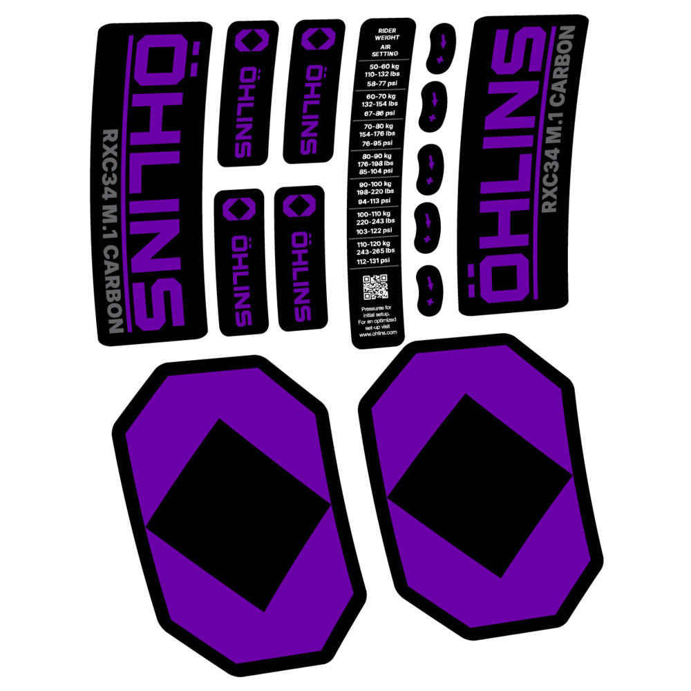 Stickers Öhlins RXC34 M1 Carbon 2027 compatibles - Autocollants fourche VTT