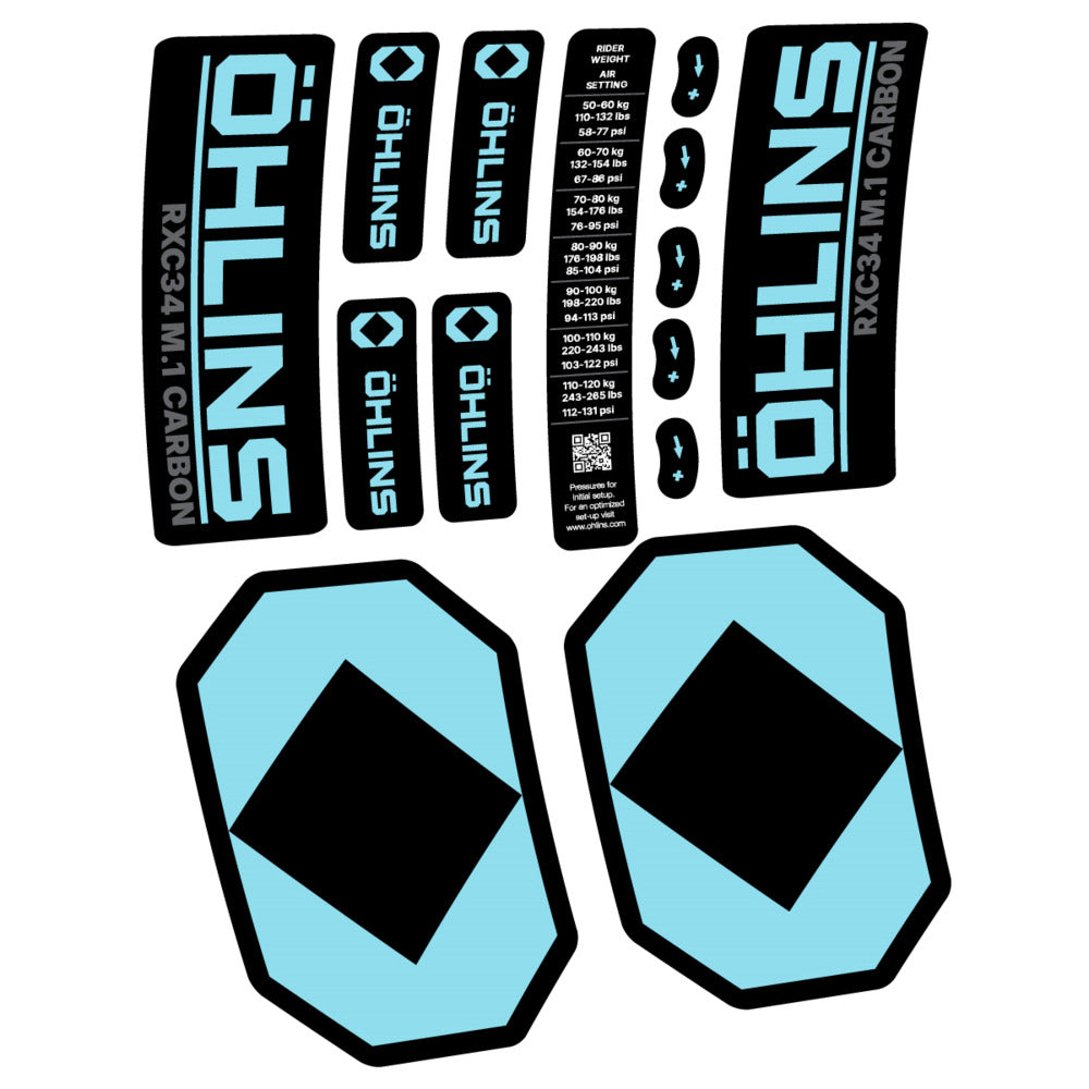 Stickers Öhlins RXC34 M1 Carbon 2027 compatibles - Autocollants fourche VTT