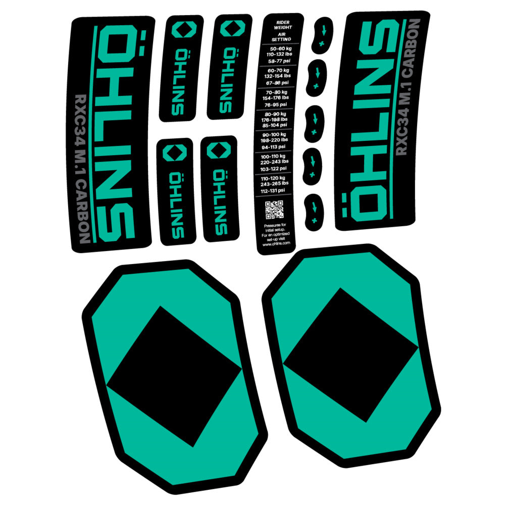 Stickers Öhlins RXC34 M1 Carbon 2027 compatibles - Autocollants fourche VTT