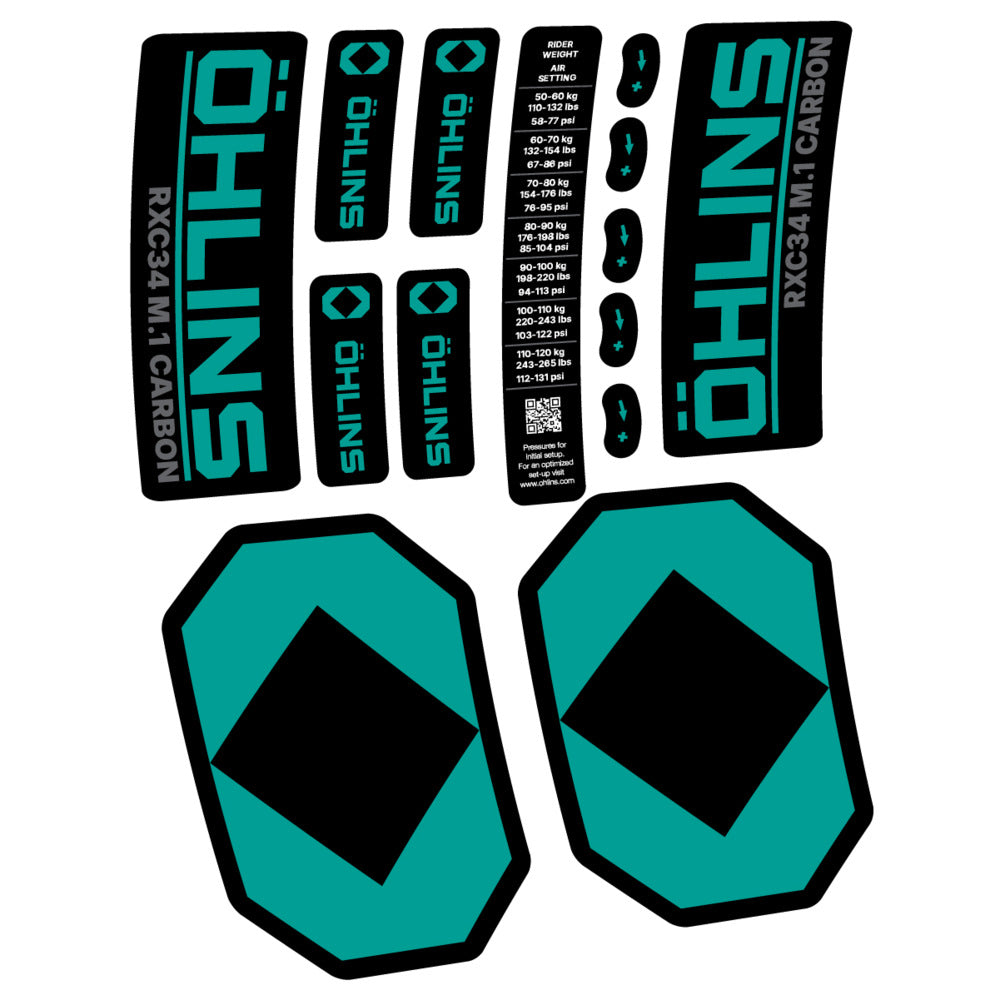 Stickers Öhlins RXC34 M1 Carbon 2027 compatibles - Autocollants fourche VTT