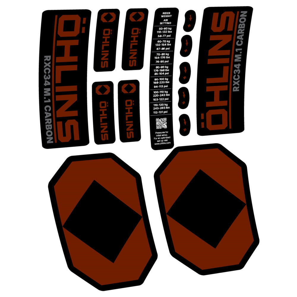 Stickers Öhlins RXC34 M1 Carbon 2027 compatibles - Autocollants fourche VTT