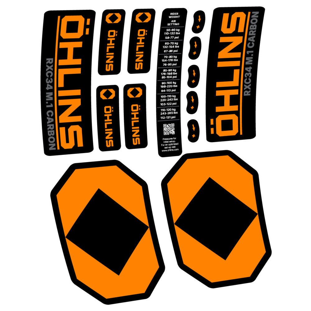 Stickers Öhlins RXC34 M1 Carbon 2027 compatibles - Autocollants fourche VTT
