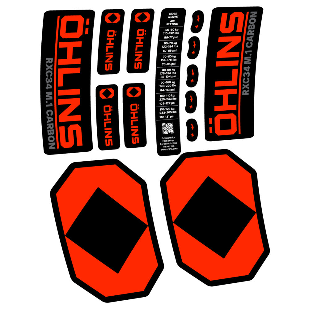 Stickers Öhlins RXC34 M1 Carbon 2027 compatibles - Autocollants fourche VTT