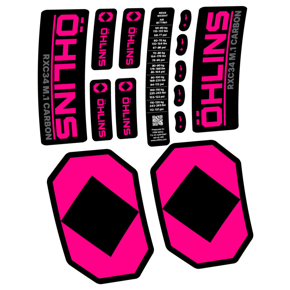 Stickers Öhlins RXC34 M1 Carbon 2027 compatibles - Autocollants fourche VTT