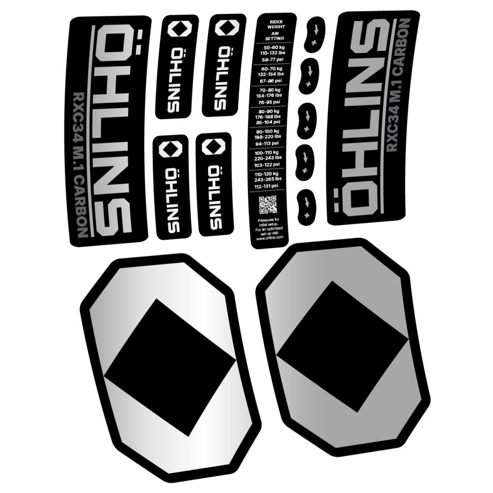 Stickers Öhlins RXC34 M1 Carbon 2027 compatibles - Autocollants fourche VTT