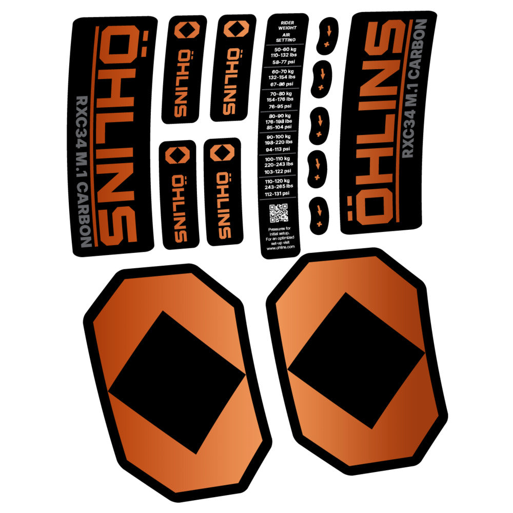 Stickers Öhlins RXC34 M1 Carbon 2027 compatibles - Autocollants fourche VTT